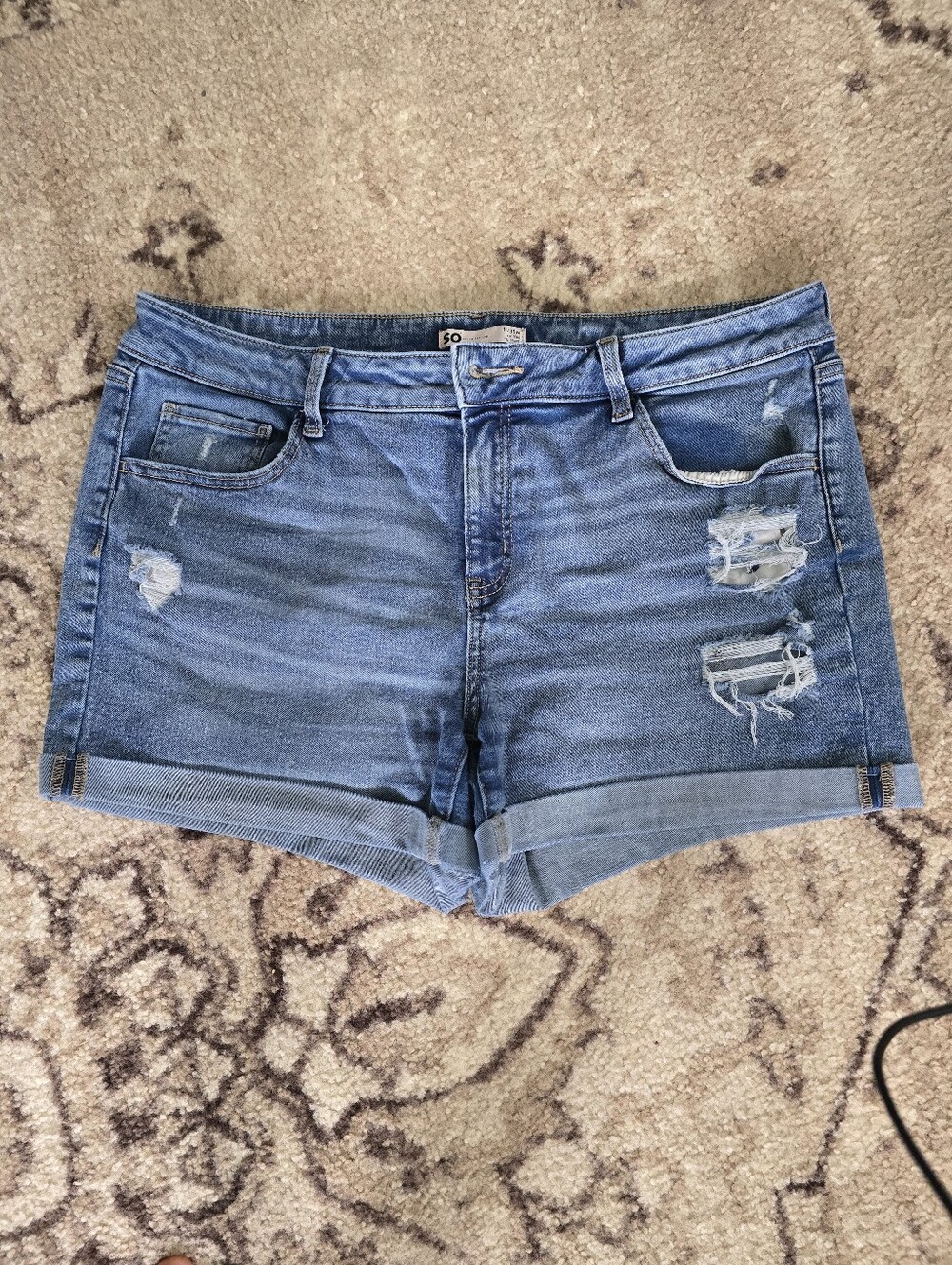 SO Light Blue Distressed Rolled-Hem Denim Shorts